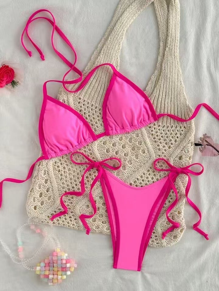 Summer Womens Solid-color Triangle Sexy Bikini