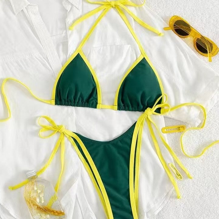 Summer Womens Solid-color Triangle Sexy Bikini