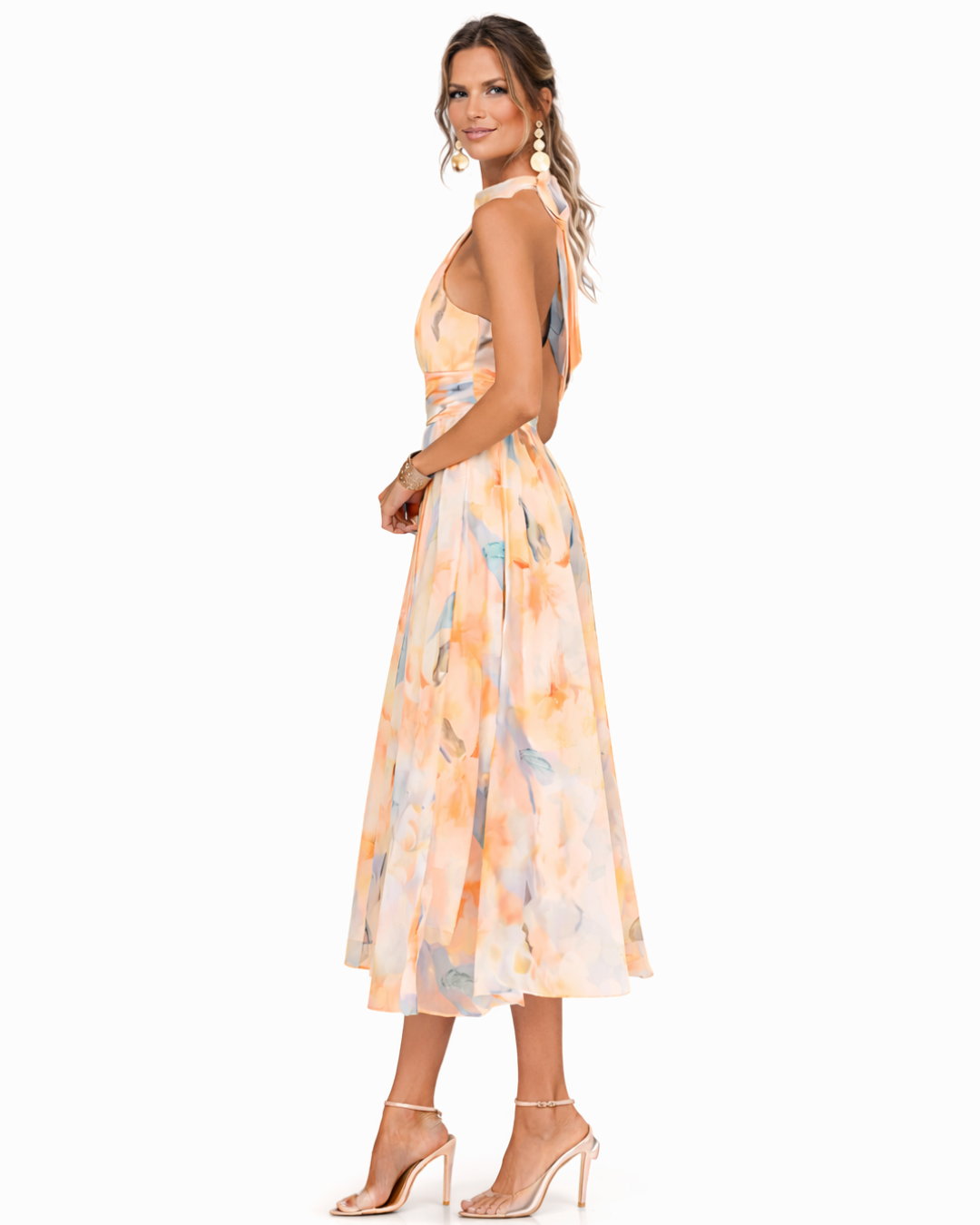 Aurora - Vestido con cuello americano y estampado de acuarela
