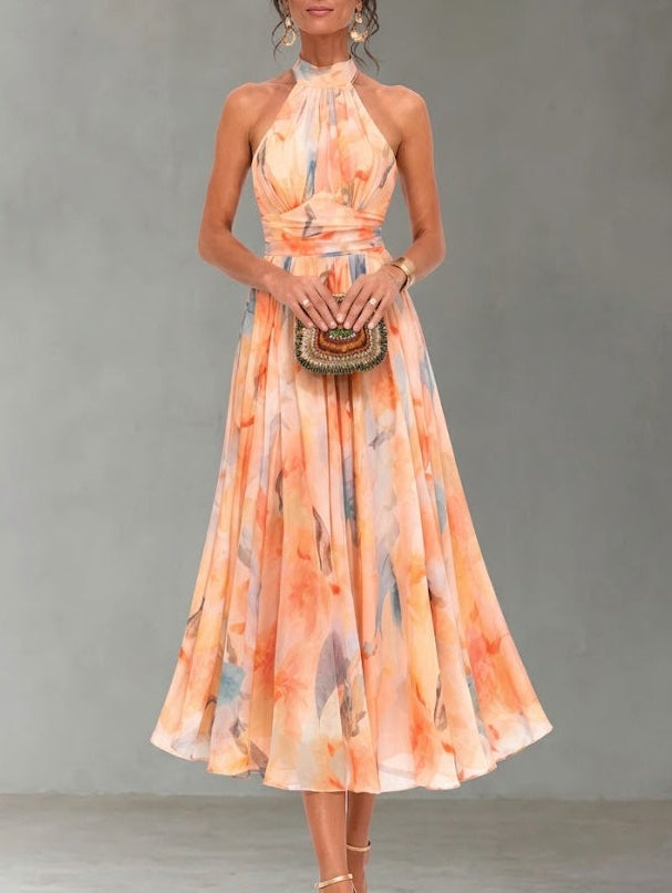 Aurora - Vestido con cuello americano y estampado de acuarela