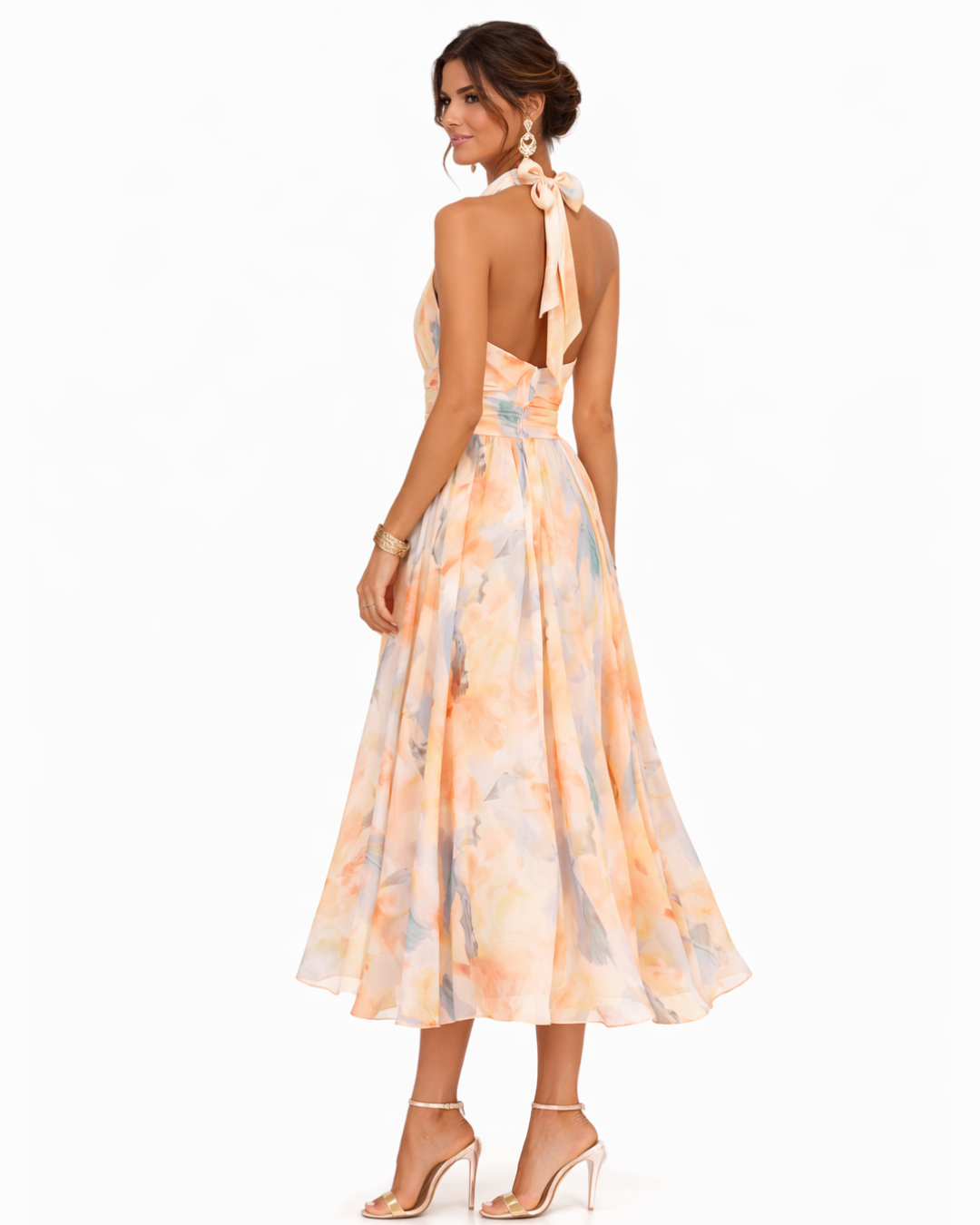 Aurora - Vestido con cuello americano y estampado de acuarela