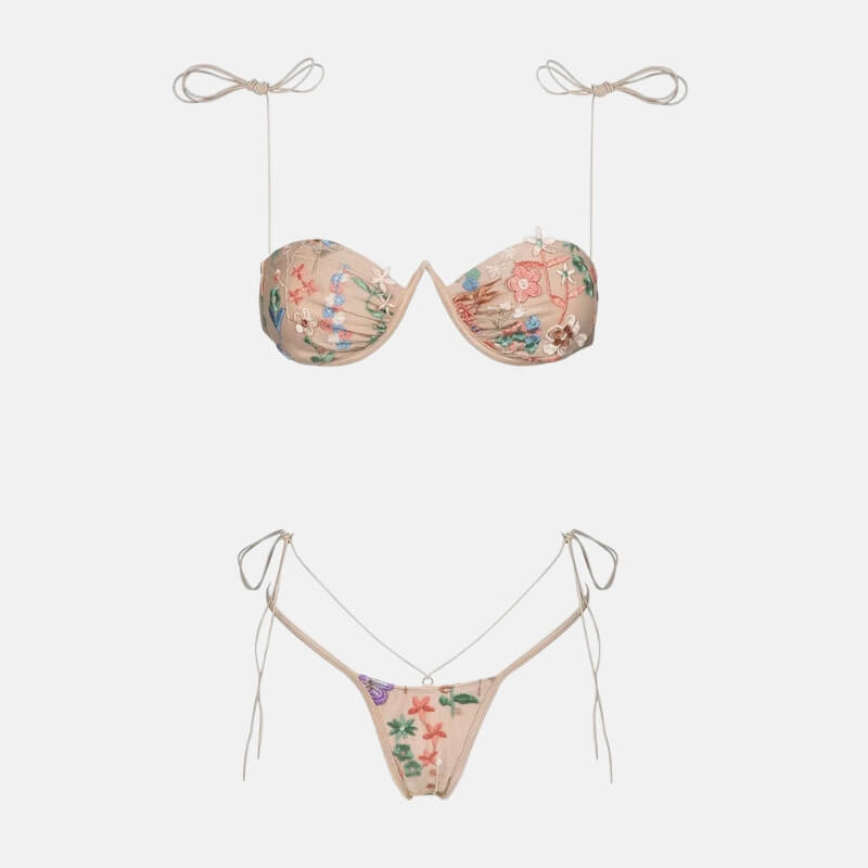 Conjunto de bikini con florales bordados