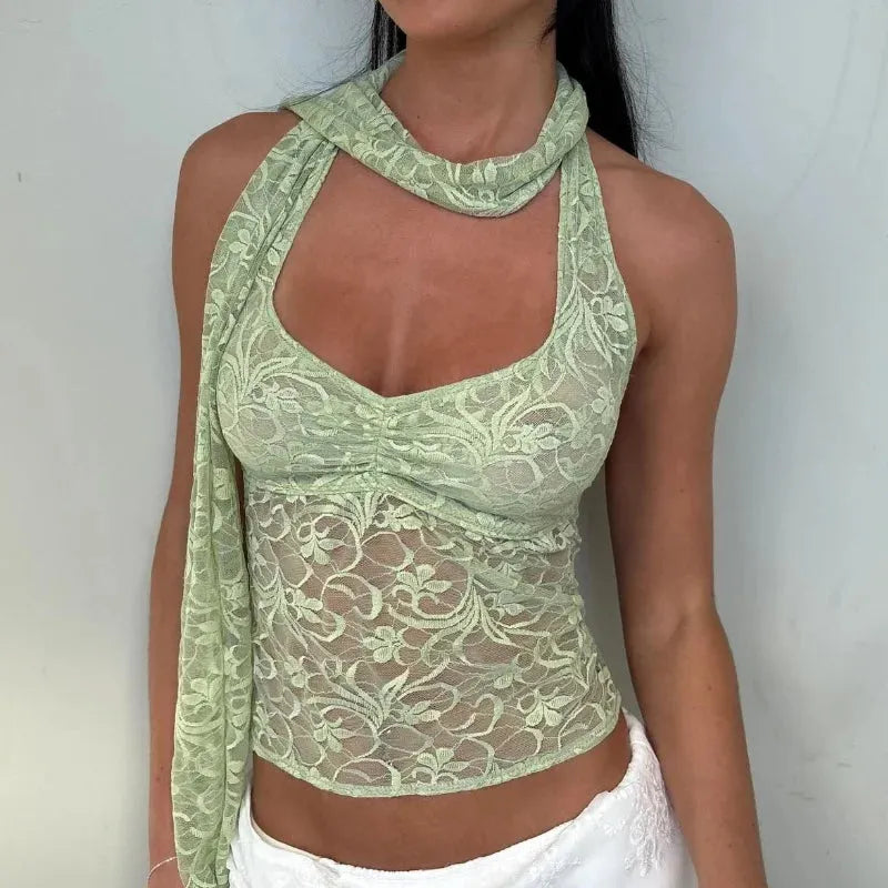 Top halter de encaje estilo Fairycore