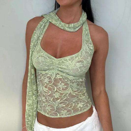 Top halter de encaje estilo Fairycore