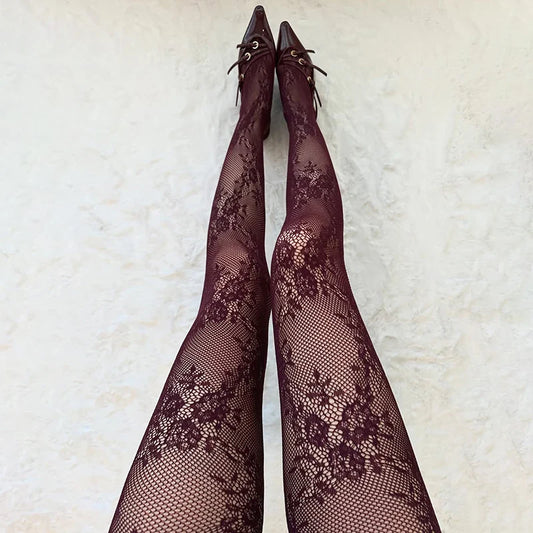 Medias transparentes con encaje floral