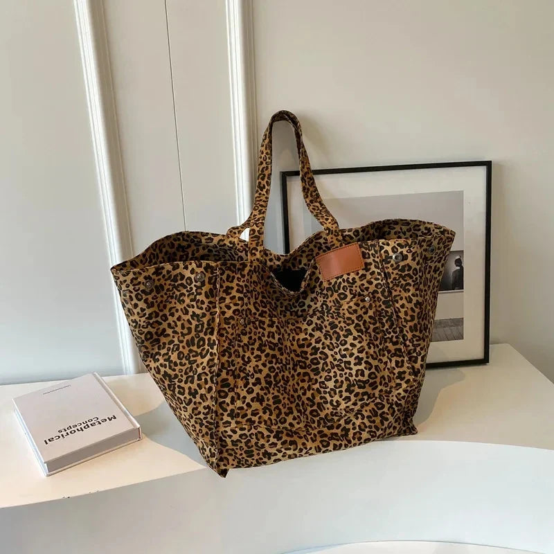 Bolso de lona con estampado de leopardo retro