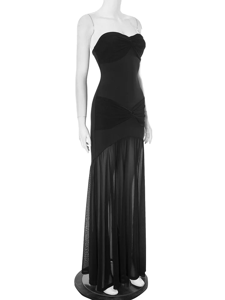 Vestido largo sin tirantes con fruncidos para mujer