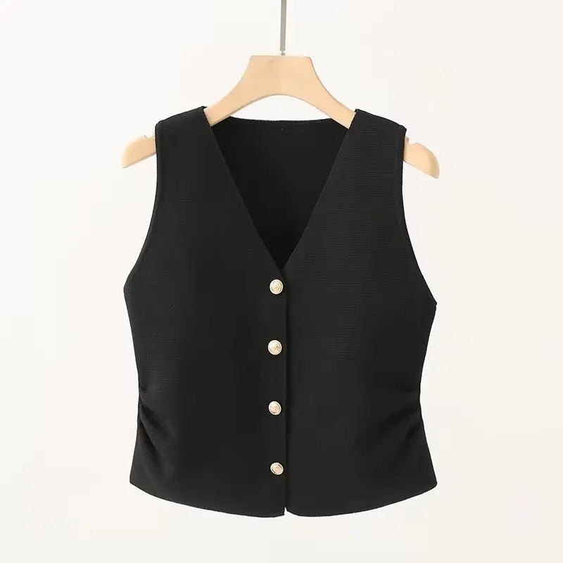 Chaleco con cuello en V y cintura fruncida