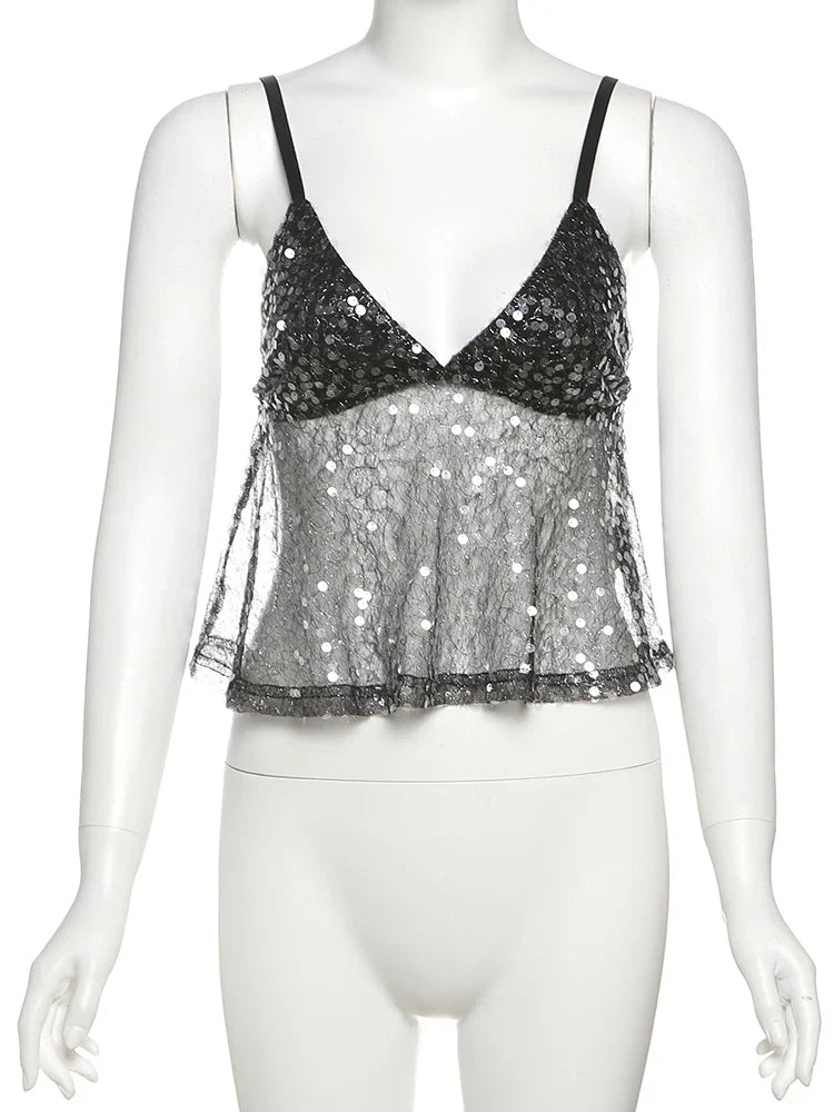 Top de malla con lentejuelas