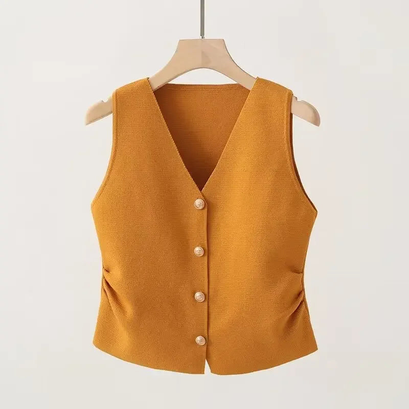 Chaleco con cuello en V y cintura fruncida