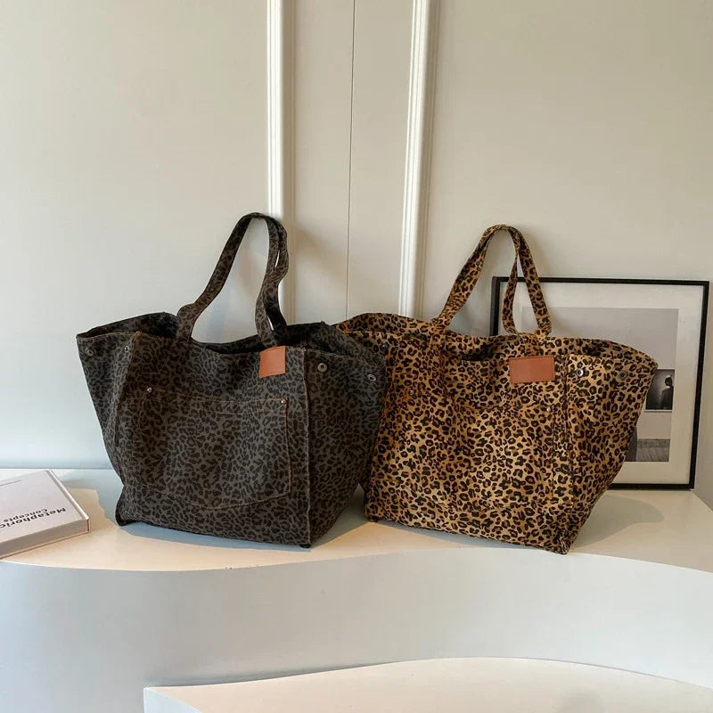 Bolso de lona con estampado de leopardo retro