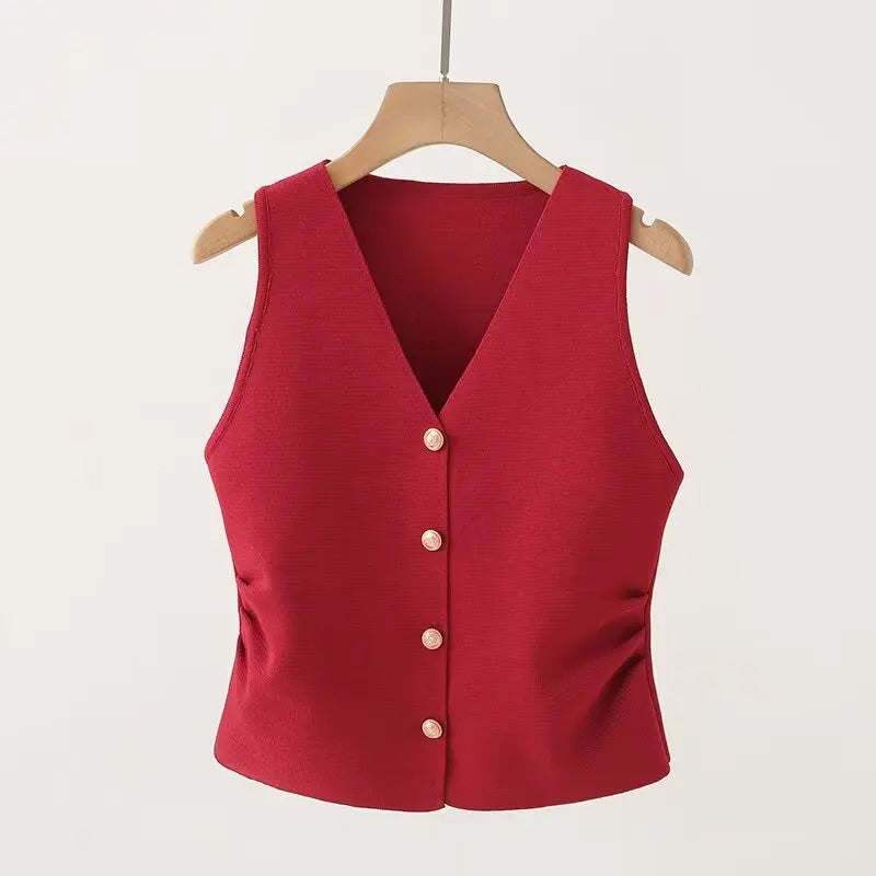 Chaleco con cuello en V y cintura fruncida