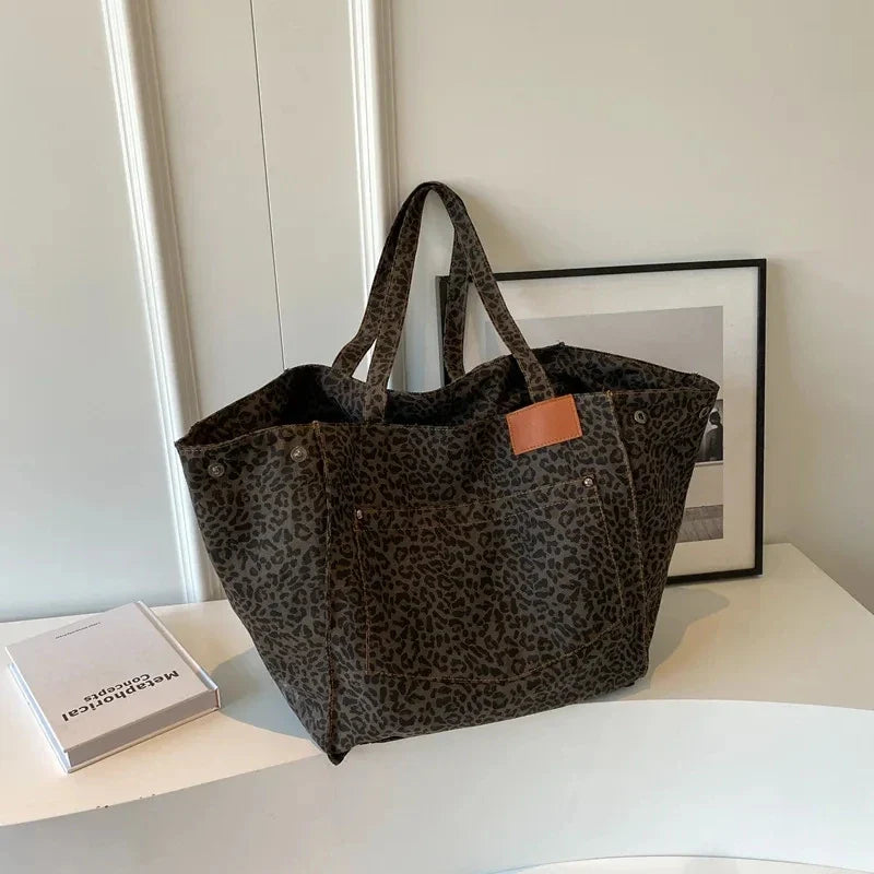 Bolso de lona con estampado de leopardo retro