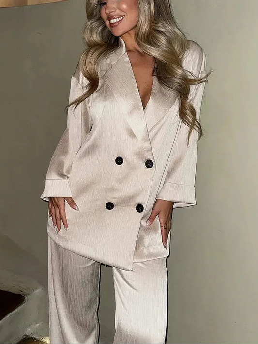 Conjunto de blazer de doble boton para mujer