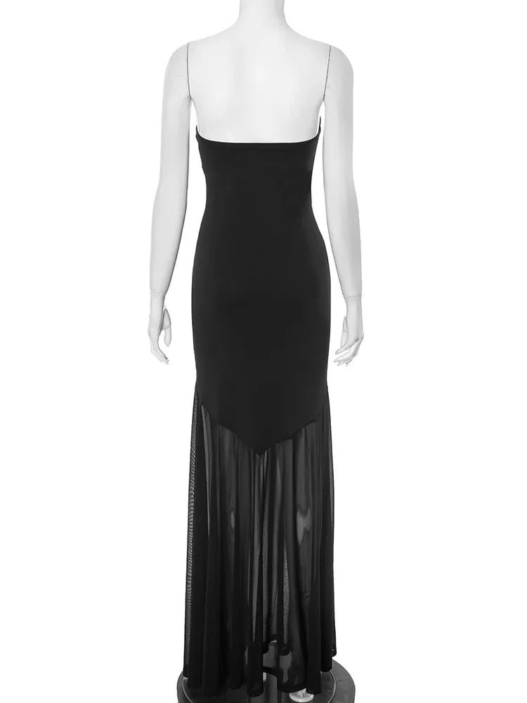 Vestido largo sin tirantes con fruncidos para mujer