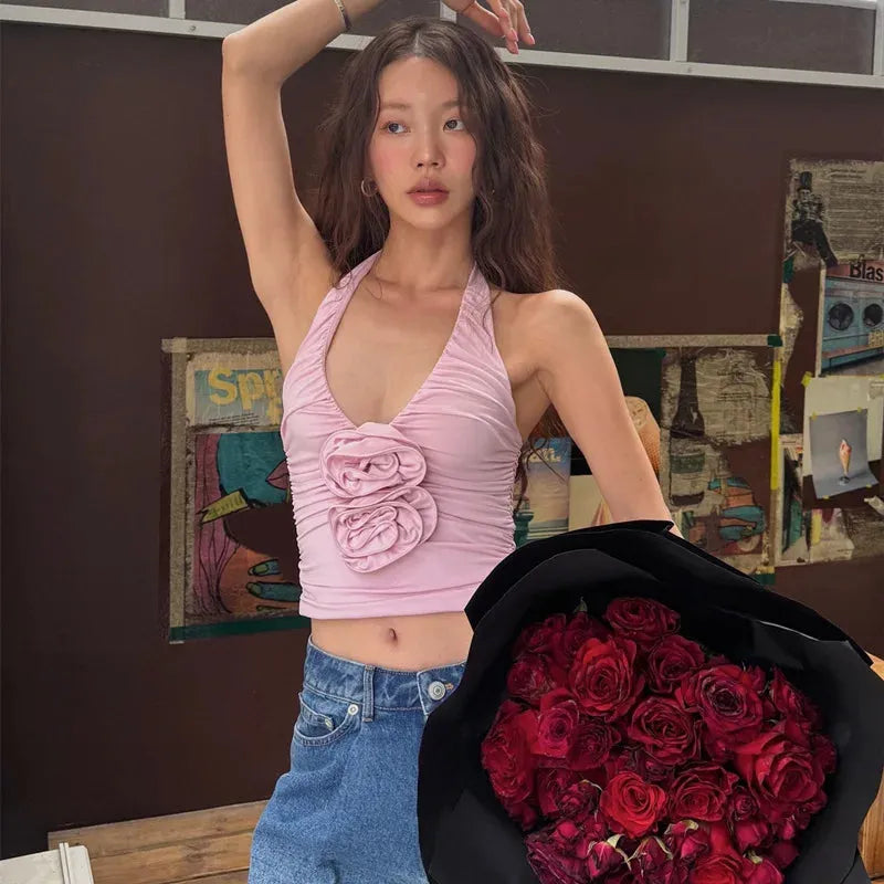 Top floral tipo halter de estilo suave