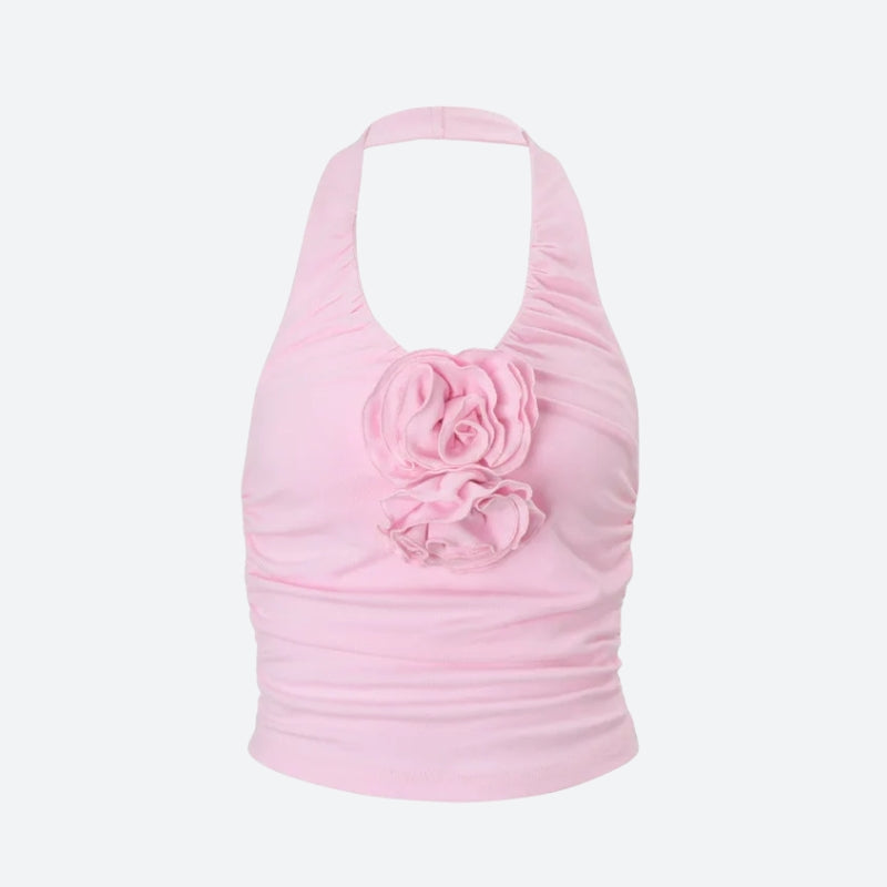 Top floral tipo halter de estilo suave