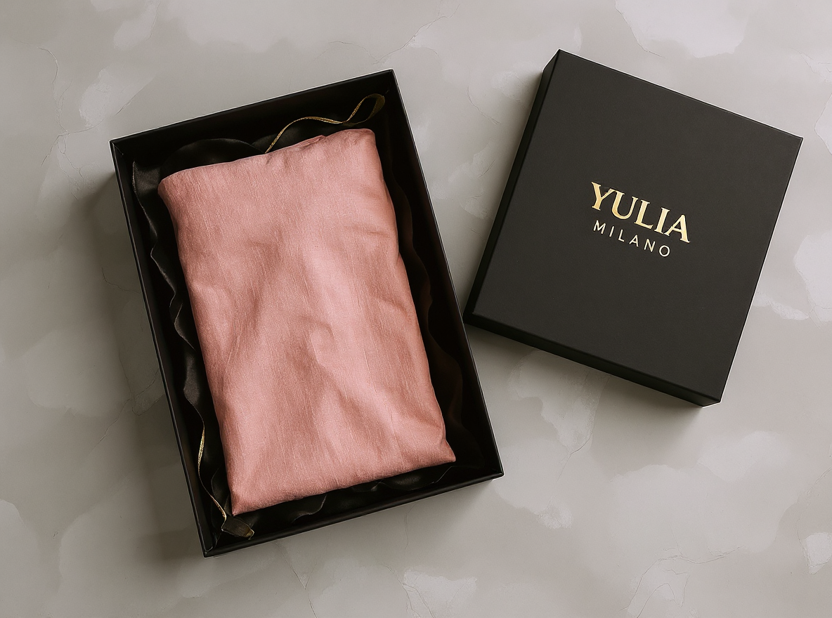 Vestido largo minimalista rosa con escote en V, de mezcla de lino